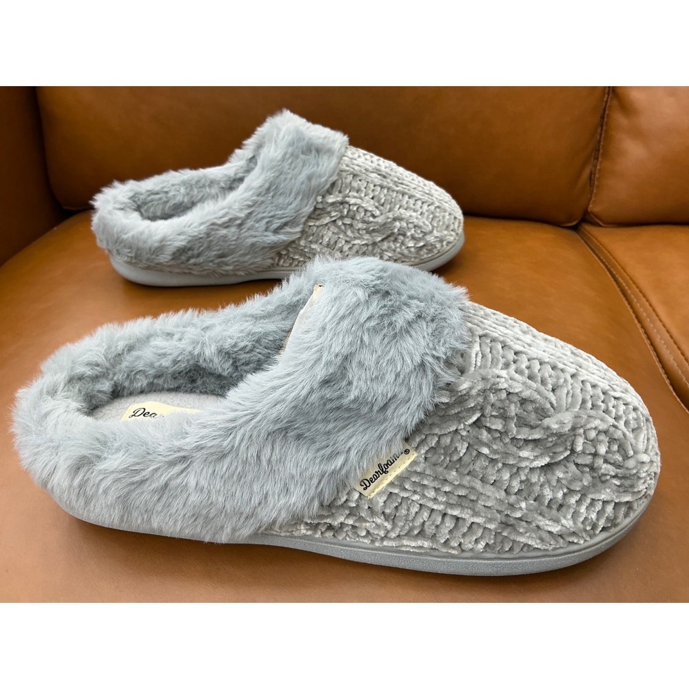 Dearfoams Claire Clog Women Size L 9-10 Sleet Grey Chenille Slippers